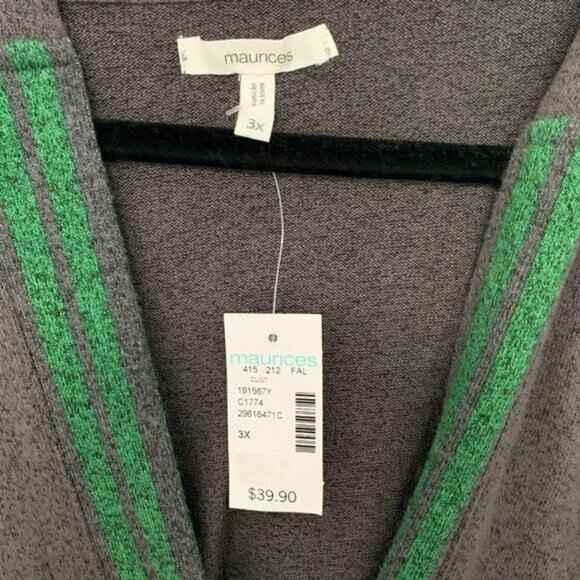 NEW Mauries dark gray green trim long lines button front cardigan sweater - Picture 4 of 8
